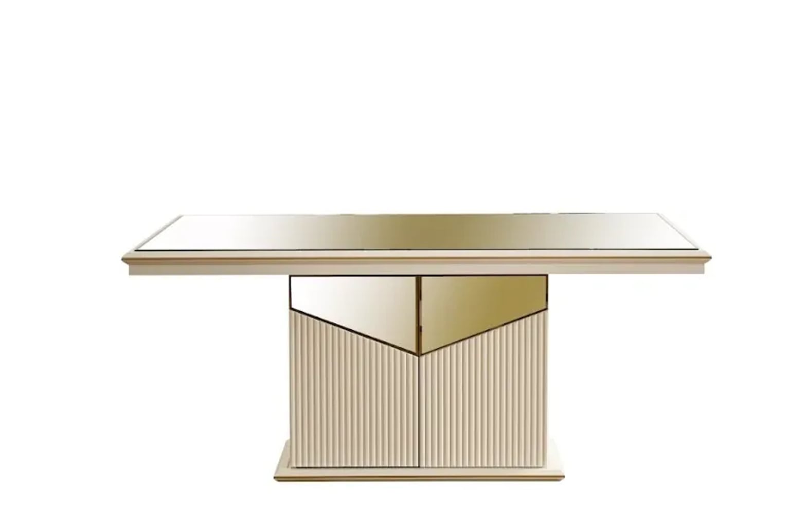 Doğal ahşap yemek masası, krem ve bej tonlarında zarif bir yemek odası düzenlemesi.